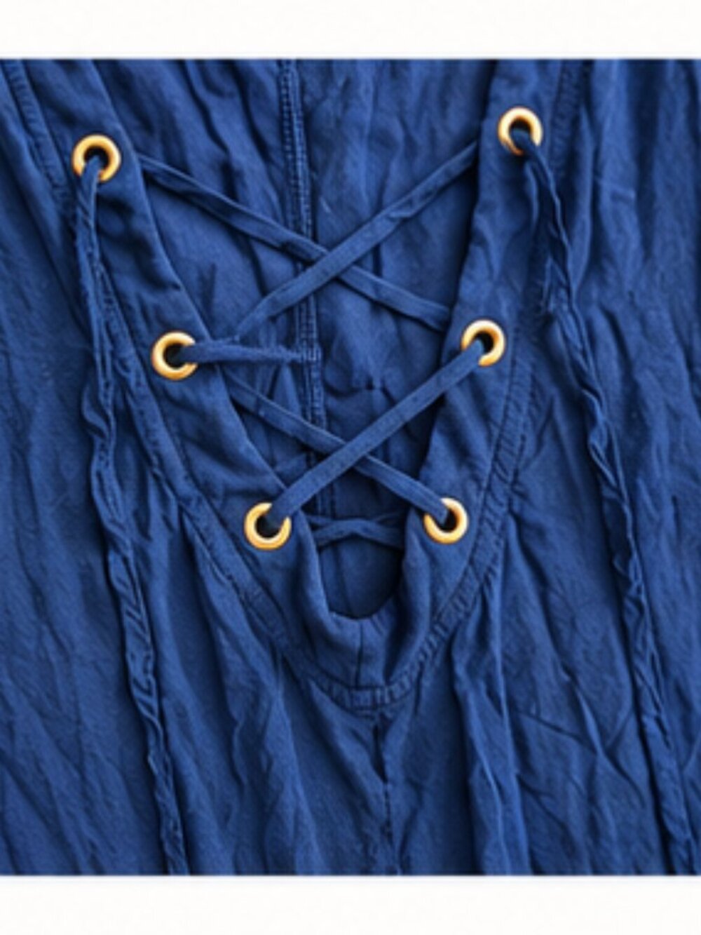 Tahiti Royal Blue Lace-Up Ruffle Tunic XL Boho Resort Coastal Chic Beach Swim - Picture 4 of 9
